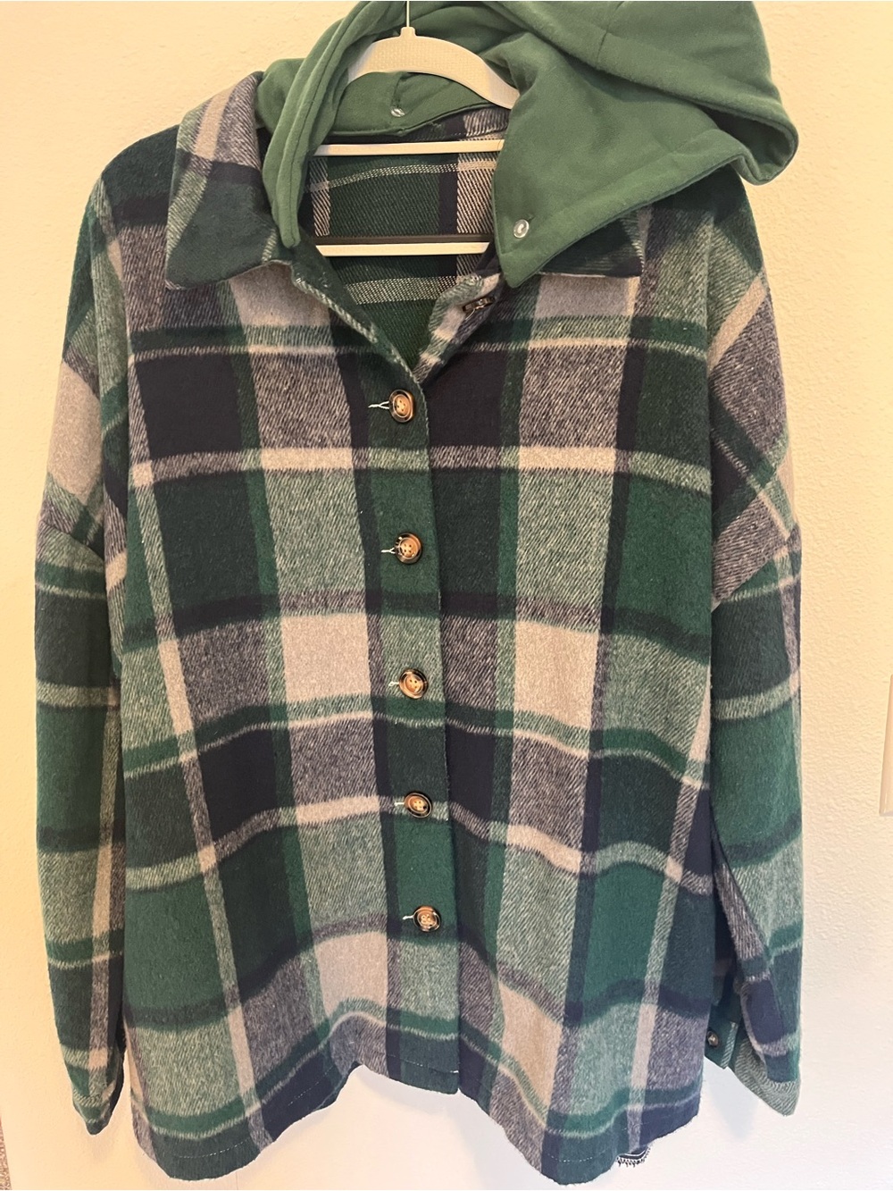 Green Plaid Hooded Pea Coat